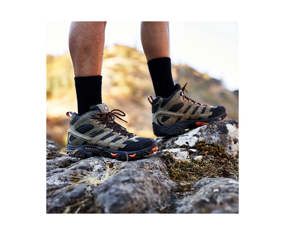 Merrell Hiking Boots Olive - Moab 2 Mid Ventilator Wide Width - Mens 91MGWFIRD